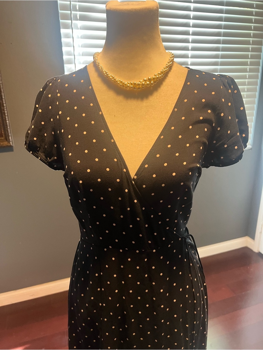 Express Black Polka Dot Midi Dress Mock Wrap Around Dress. Size XS - Picture 6 of 7